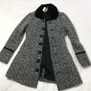 Black and White Embroidered Free People Pea Coat